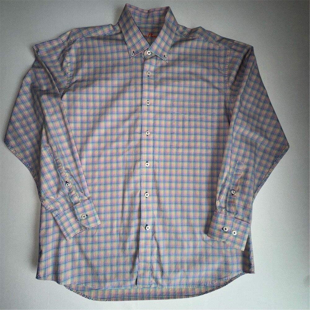 Alan Flusser Dress Shirt Men's L Multicolor Plaid Button-Down Long Sleeve Pride